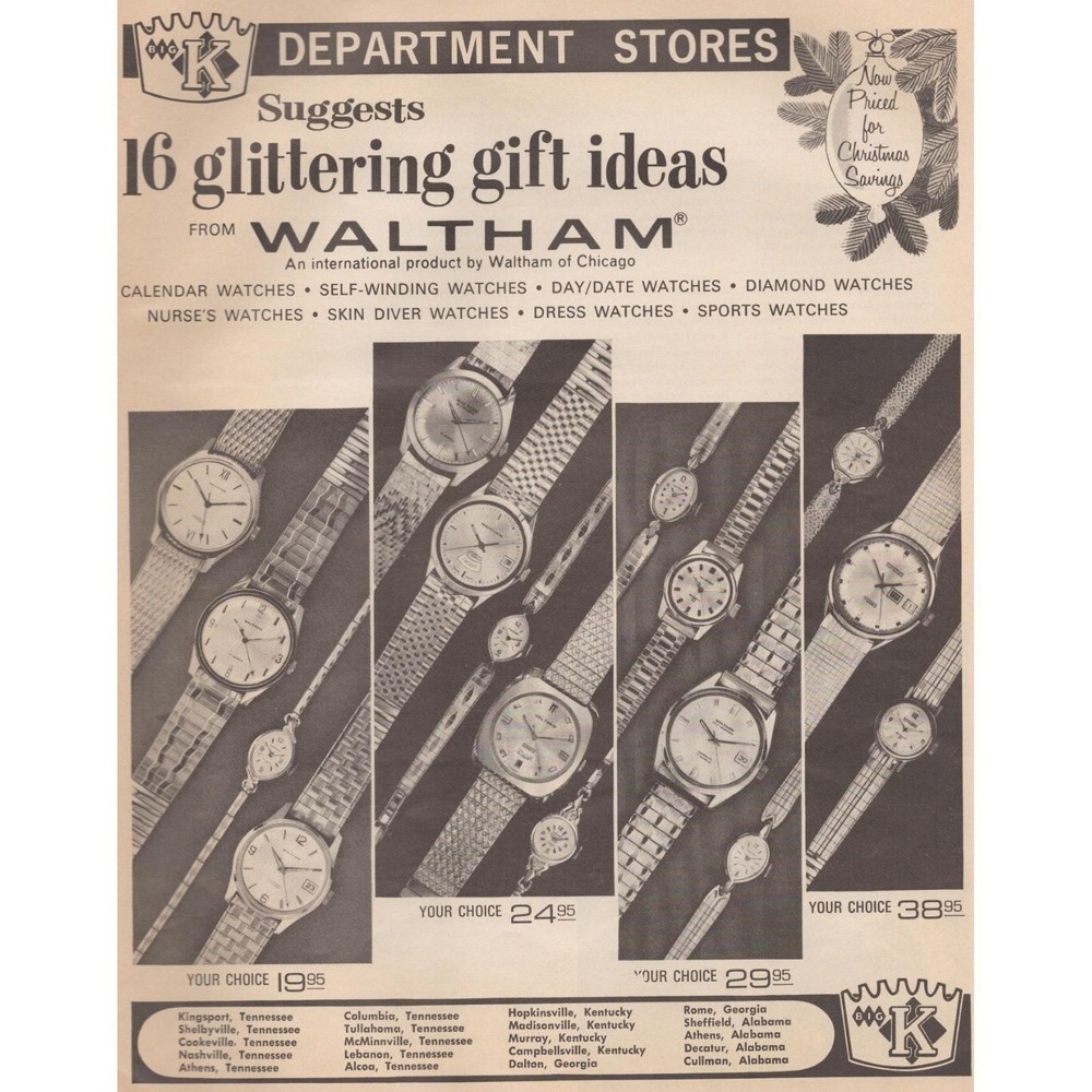 1969‎ Big K Dept Stores Vintage Print Ad Christmas Savings Waltham Watches